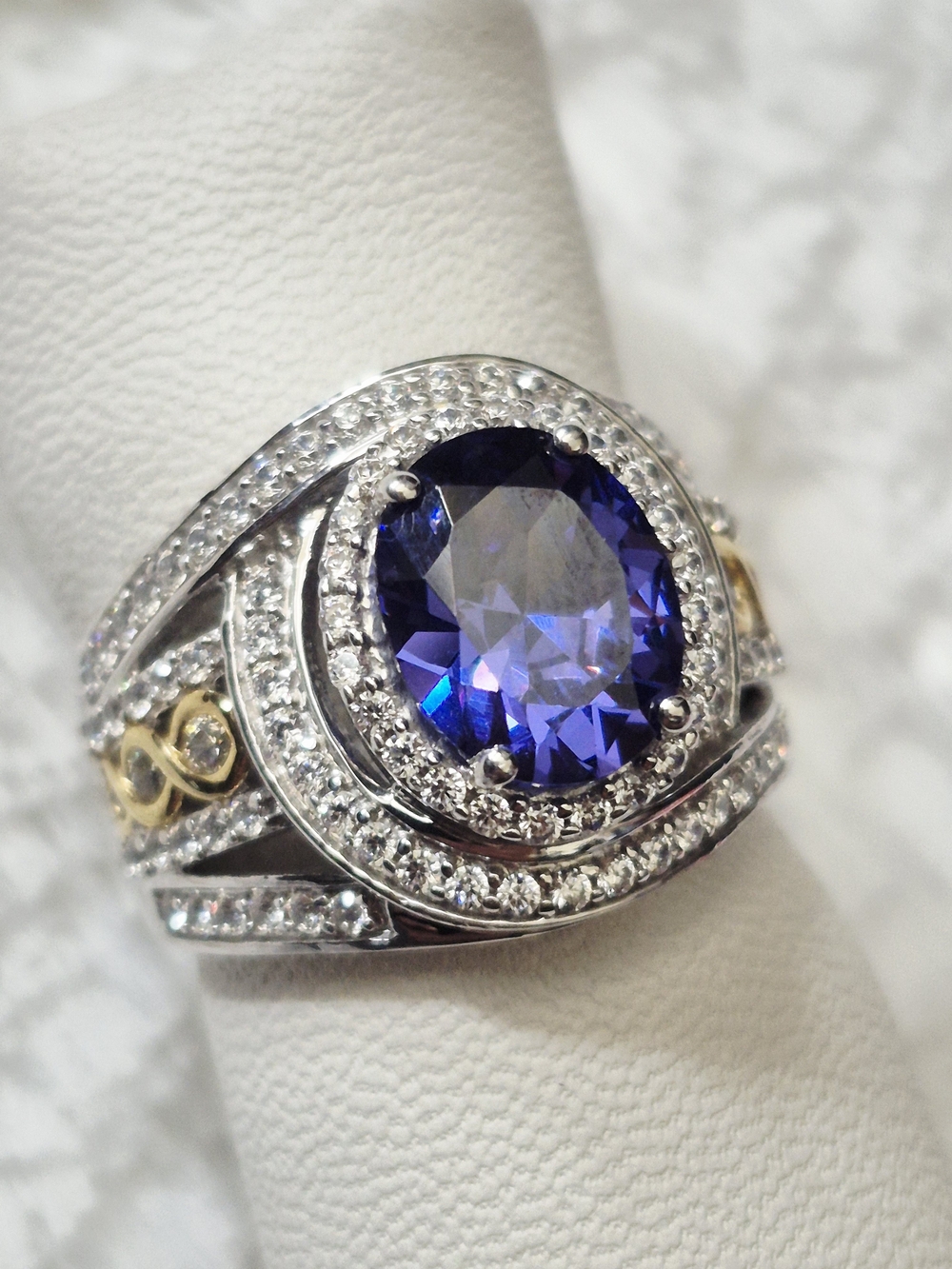Sterling Silver Tanzanite & Cz Halo Cocktail Ring - Picture 4 of 10